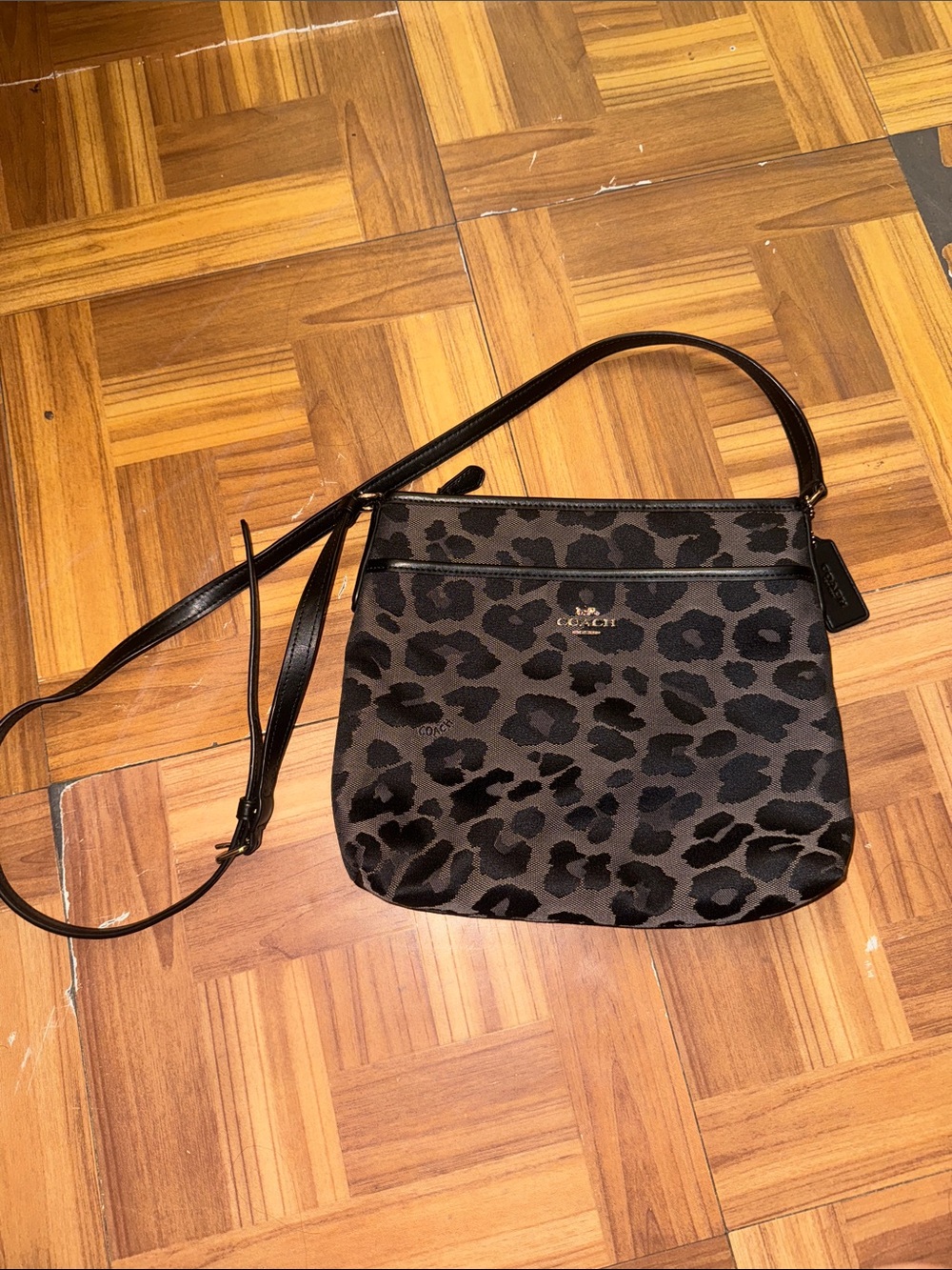 2019 Coach Black and Dark Gray Leopard Crossbody Bag